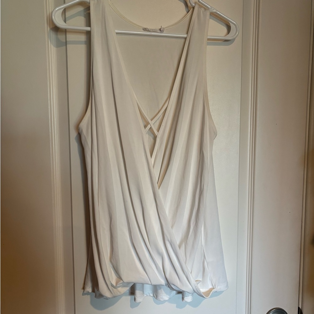 White Draped Crisscross Neck Sleeveless Top